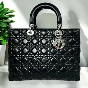 NOT FAKE!🖤Lady Dior Cannage Black Leather with Silver Hardware